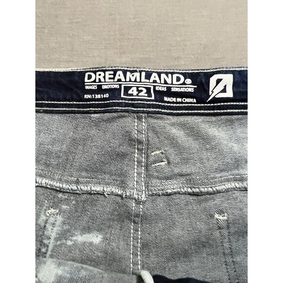 Dreamland Skinny Jeans 42x33 Blue Denim Patched Acid Washed Zip Pocketed Belted. - Picture 3 of 12